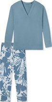 SCHIESSER Modern Nightwear pyjamaset - dames pyjama lange V-hals blauw-grijs - Maat: 40