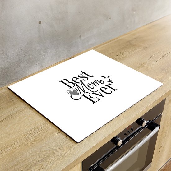Chefcare Inductie Beschermer Best mom ever - Moederdag - Mama - Zwart Wit - 75x55 cm - Afdekplaat Inductie - Kookplaat Beschermer - Inductie Mat