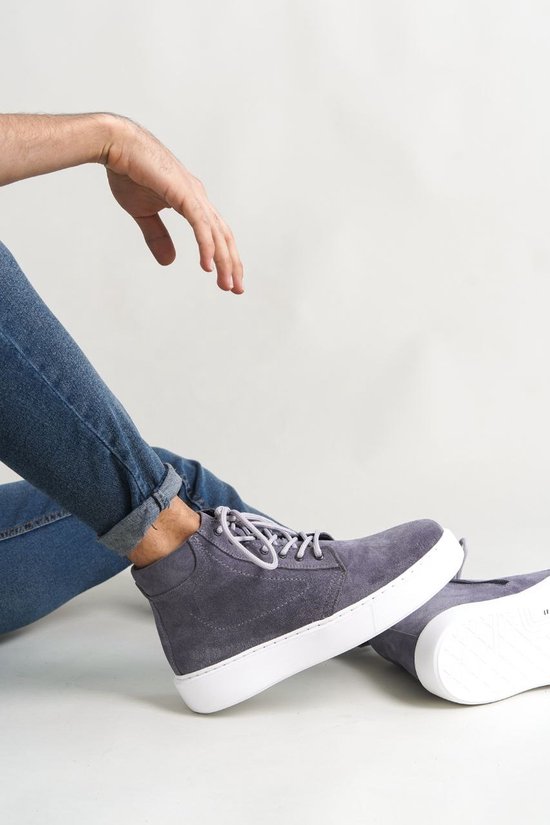 Oscar&Djayds Sneaker Homme - Gris Argent - Cuir Véritable (Suède) - Baskets Hautes - chaussures - OD111 - taille 44