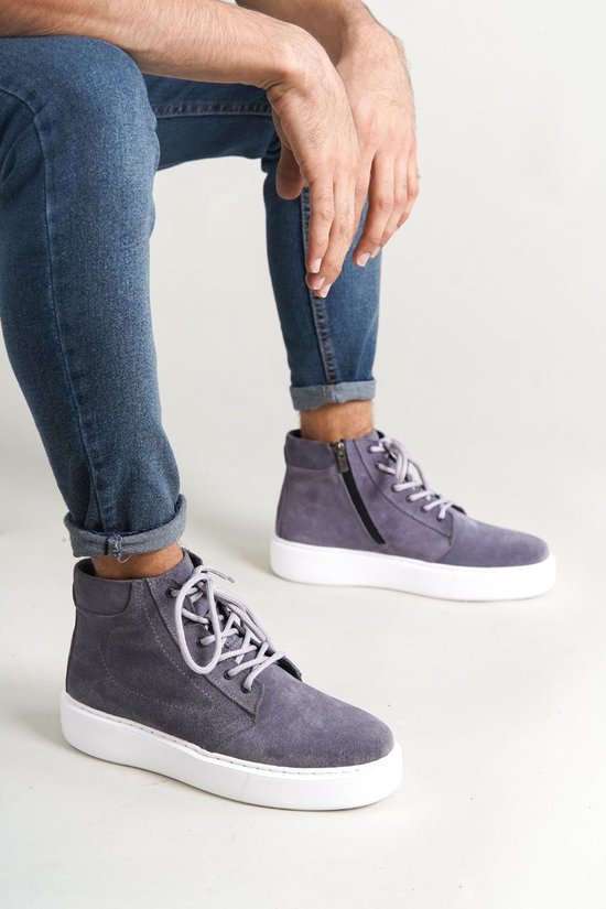 Oscar&Djayds Sneaker Homme - Gris Argent - Cuir Véritable (Suède) - Baskets Hautes - chaussures - OD111 - taille 43