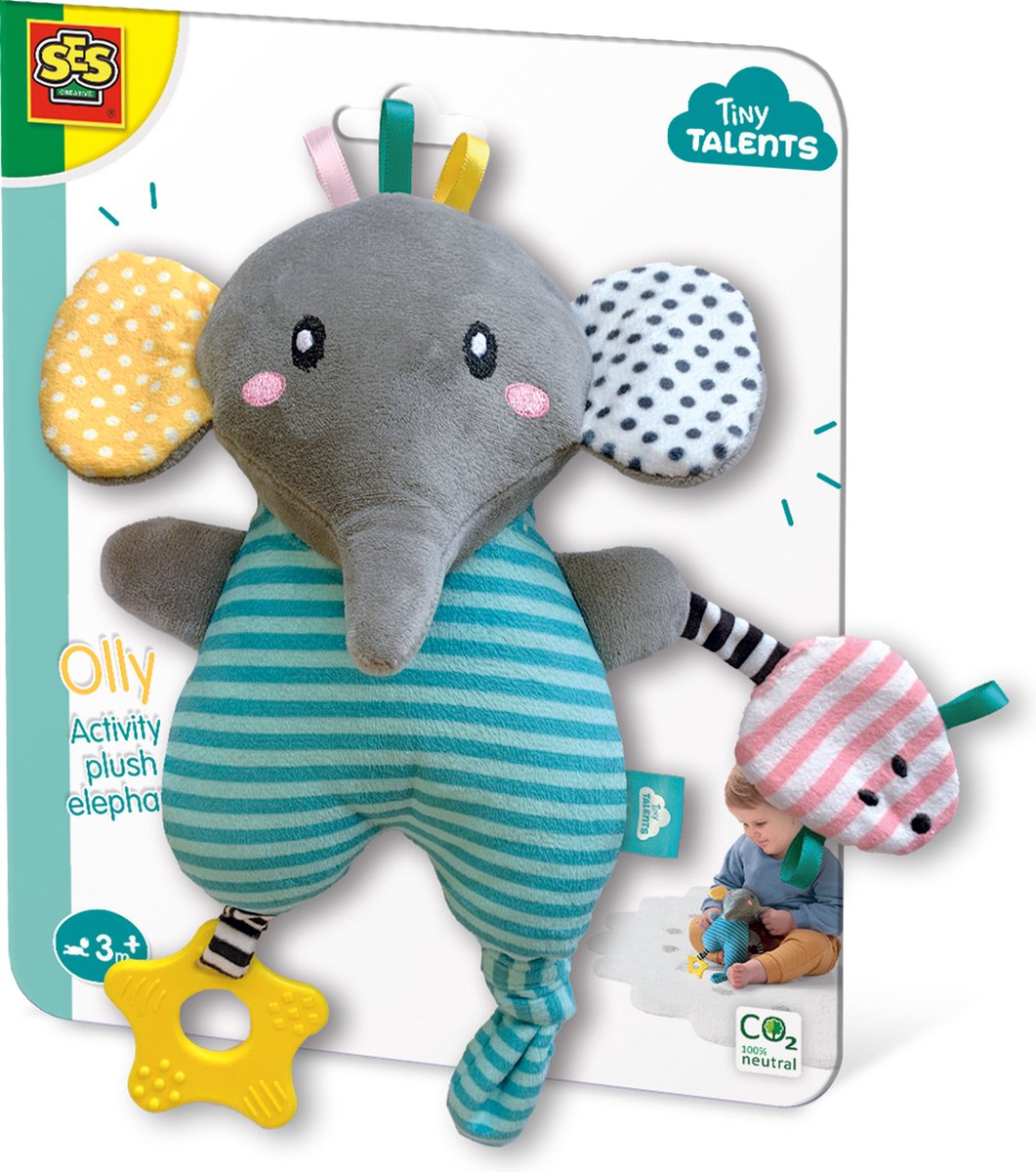 SES - Olly - Activiteiten pluche olifant - stimuleert zintuigen - lekker zacht