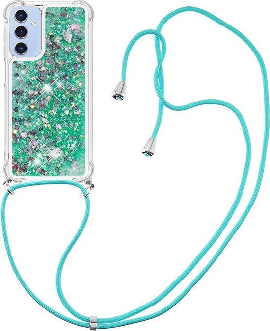 Coverup Liquid Glitter Back Cover met Koord - Geschikt voor Samsung Galaxy A15 Hoesje - Groen