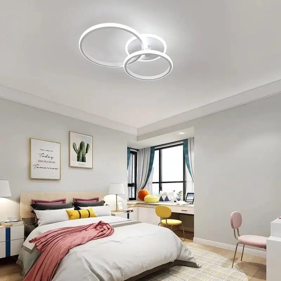 LuxiLamps - Plafonnier LED 2 Ring - Wit - Lampe Moderne - Wit Froid - 52 cm - Lampe de salon