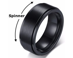 Fidget Ring Zwart - Anxiety Ring - Fidget Toy Om Je Vinger! - Staal - Ringen Heren Dames - Kerstcadeaus - Kerst Cadeautjes voor Hem