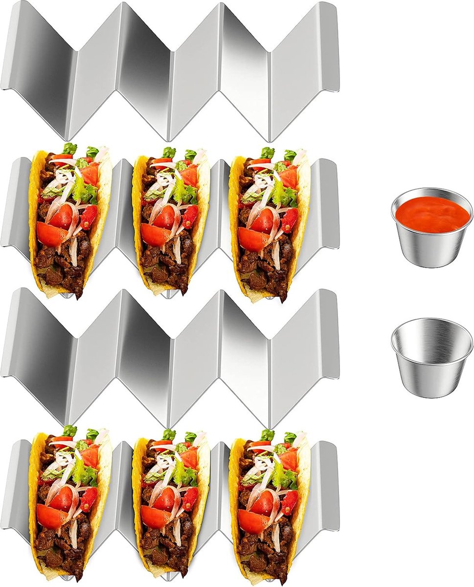 Taco houder van roestvrij staal, 4-delige set, Taco Rack Shell met handgrepen, Taco rek houdt tot 3 taco's, barbecue en vaatwasmachinebestendig