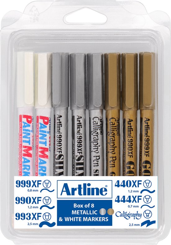 Acrylverf Pennen Goud en Zilver dik 2-3 mm, Metallic Acryl Pennen voor Glas, Hout, Stof, Canvas, Metaal, Scrapbook, Set van 6 met 3 Zilveren en 3 Gouden Stiften op Waterbasis