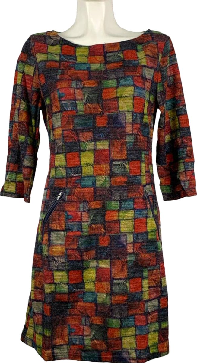 Vegas Herfstcollectie Dames A lijn Jurk Patchwork ontwerp Ritsdetail zijkant . bol