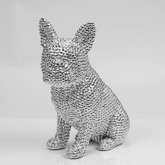 Franse Bulldog Sculptuur, Hond Standbeeld Zittend Decor, Woondecoratie, Accessoires Ambachten Hars Dier Ornament Beeldje Woonkamer Sculptuur, Zilver