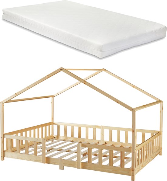 Lit enfant Treviolo avec protection antichute et matelas 120x200 couleur bois