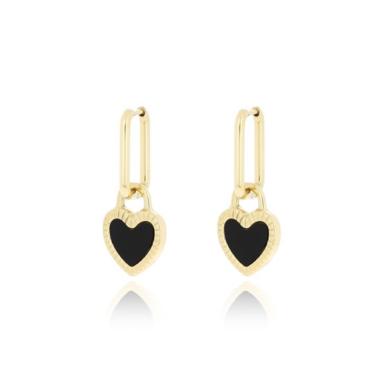 Gold coloured earrings with black & white heart charm