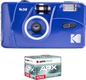 KODAK Pack M38 Argentique + Pellicule 100 ASA - Appareil Photo Kodak Rechargeable 35mm Blue, Objectif Grand Angle Fixe, Viseur optique , Flash Intégré + Pellicule APX 100, 36 poses