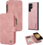 Casemania Hoesje Geschikt voor Samsung Galaxy S24 Ultra Pale Pink - 2 in 1 Magnetic Book Case met Rits