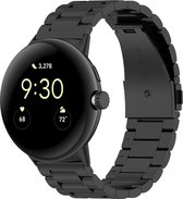 Strap-it Stalen schakel bandje - geschikt voor Google Pixel Watch 1/2 - metalen band met vlindersluiting voor Pixel Watch (zwart)