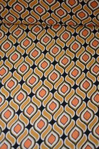 Viscose bruin oranje met retro print 1 meter - modestoffen voor naaien - stoffen Stoffenboetiek