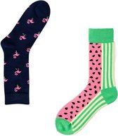 Binkie Socks Box | 2 paar Heren Sokken | Watermeloen Sokken en Flamingo Sokken | Maat 43-46