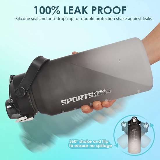 Drinkfles met rietje, 2 liter, sportdrank, BPA-vrij, lekvrij, sportwat Drinkfles met rietje, 2 liter, sportdrank, BPA-vrij, lekvrij, sportwat