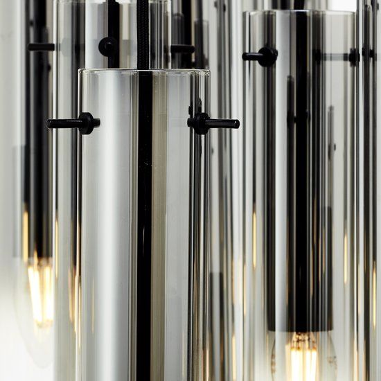 Brilliant Lamp Glasini hanglamp 14 lampen mat zwart/gerookt glas metaal/zwart hout 14x C35, E14, 25 W