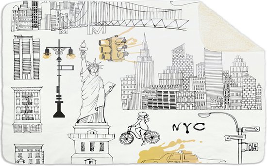 Fleecedeken Illustratie New york, FD2023003, 96x146cm, Polyester Sherpa