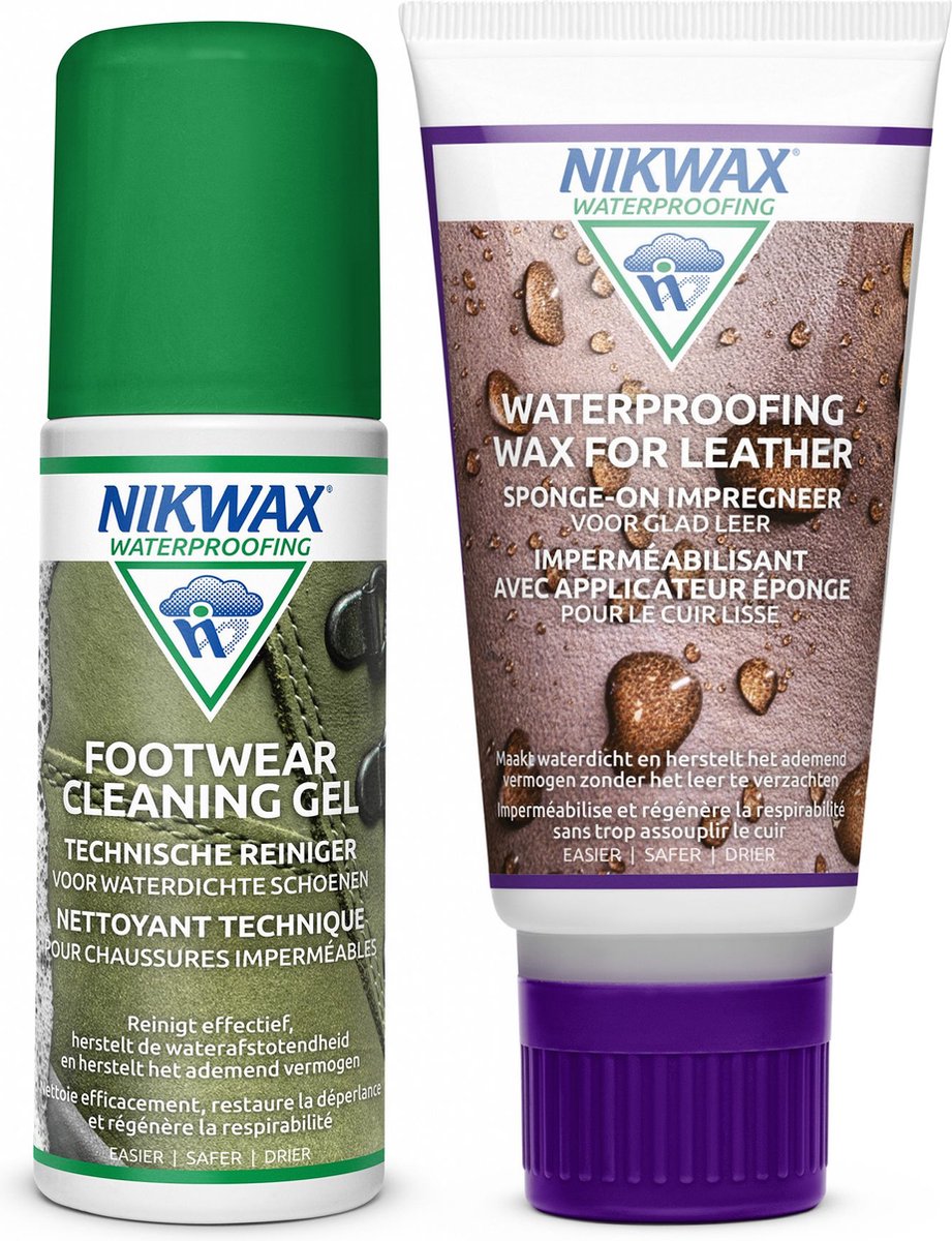 Nikwax Twin Footwear Cleaning Gel 125 ml & Waterproofing Wax For Leather 100 ml - 2-Pack