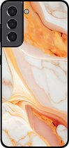 Smartphonica Telefoonhoesje voor Samsung Galaxy S21 met marmer opdruk - TPU backcover case marble design - Oranje / Back Cover geschikt voor Samsung Galaxy S21