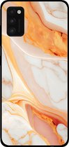Smartphonica Telefoonhoesje voor Samsung Galaxy A41 met marmer opdruk - TPU backcover case marble design - Oranje / Back Cover geschikt voor Samsung Galaxy A41