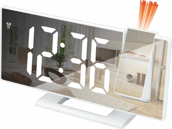 Réveil de Mode avec grand écran, horloge miroir multifonction Simple, lampe de projection LED, horloge numérique