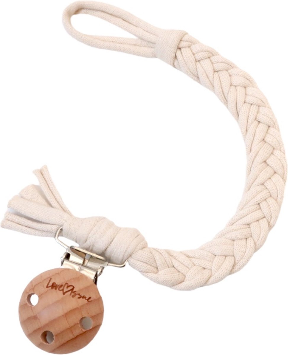 Goedkoopste LOVEissue - Speenkoord - Gevlochten katoen - Houten clip - Ecru