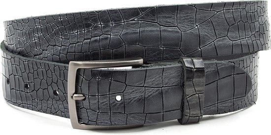 Thimbly Belts Jeans riem zwart croco - heren en dames riem - 4 cm breed - Zwart - Echt Leer - Taille: 100cm - Totale lengte riem: 115cm