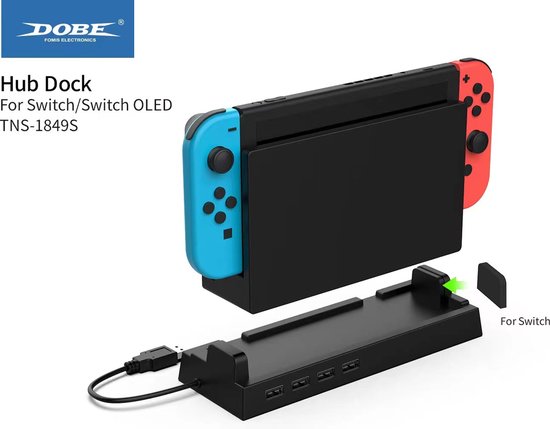 Dobe - Hub uitbereiding docking station - voor de Nintendo Switch en Switch Oled - Zwart