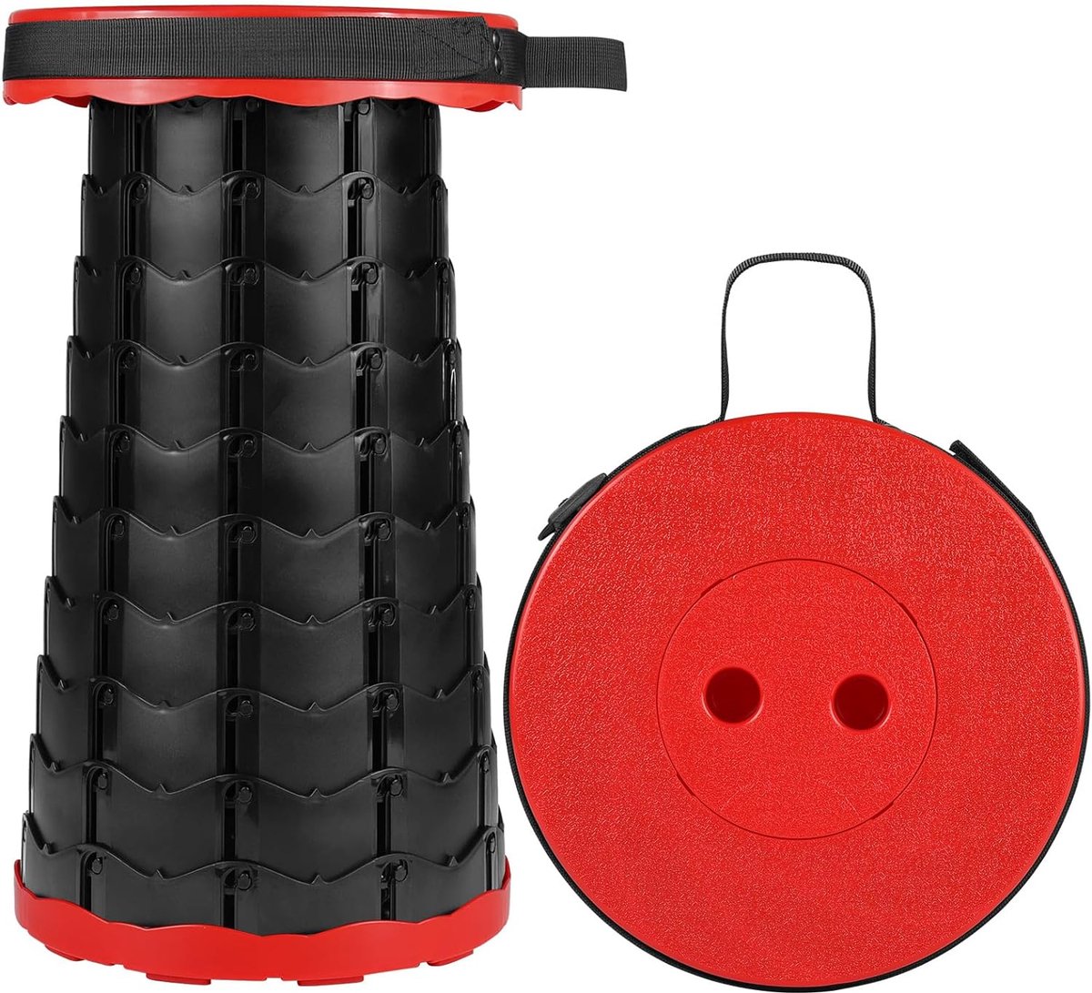 Telescopische kruk, opvouwbare draagbare klapkruk met groot draagvermogen, campingkruk voor outdoor, camping, vissen, indoor-gezinnen, rood