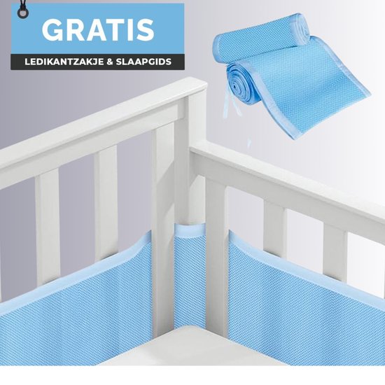 NeedyNeeds® - Baby bedomrander set - Bedbumper - set van 2 - Blauw - Hoofdbeschermer- Gratis boek en ledikant zakje - 330cm x 30cm & 160cm x 30cm