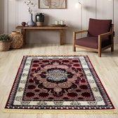 Flycarpets Tapis Floral Oriental Classique Isfahan Medaillon - Rouge / Blauw - 200x290 cm