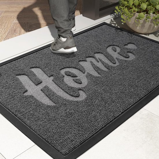 Deurmat voor buiten, 43 x 76 cm, siliconenvuilvangmat, antislip, stofdicht en wasbaar, grijs en zwart
