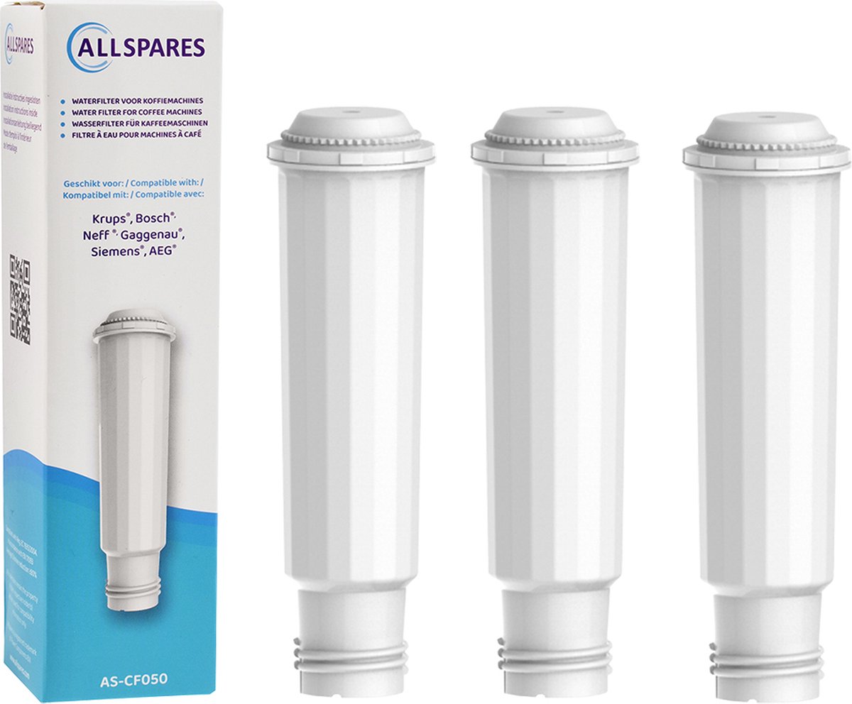 AllSpares Waterfilter (3x) geschikt voor o.a. Krups espressomachines vervangingsfilter voor Krups F088 en Bosch / Siemens TCZ6003 / TZ60003