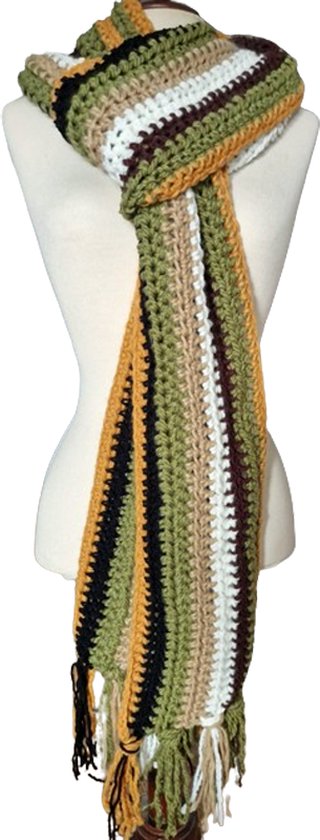 Toetie & Zo Handgemaakte Sjaal - Bohemian - Multicolor - Bruin - Beige - Groen - Oker - Zwart