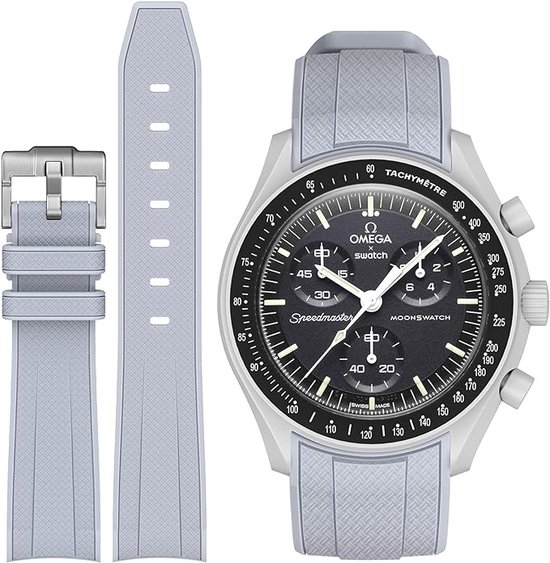 MoonSwatch - Omega - Swatch - Speedmaster - Bracelet de montre en caoutchouc avec ajustement parfait - 20 mm - Grijs