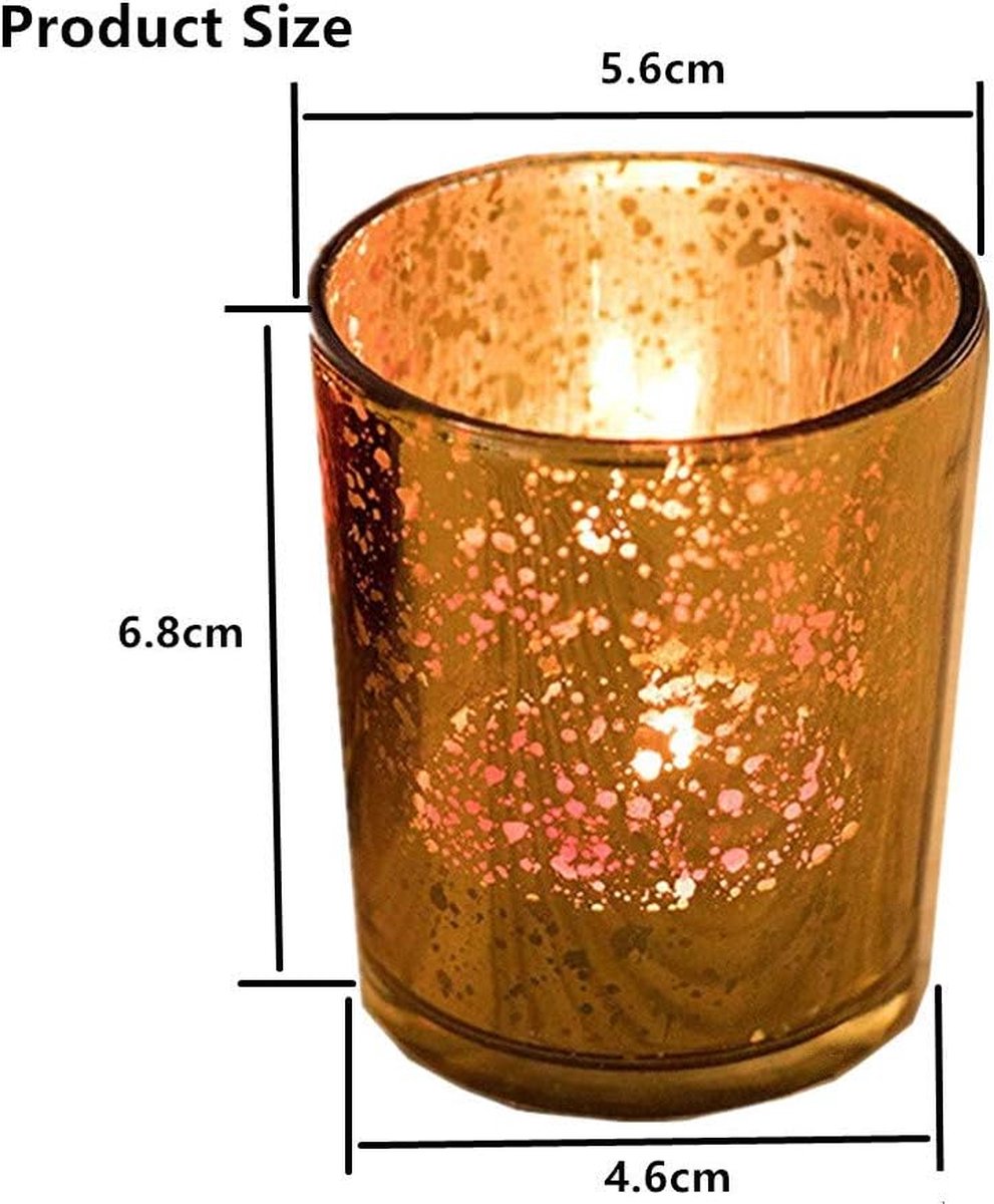 12 Pièces Photophores En Verre Mercure Doré - Verres à Bougies Chauffe-Plat 6,6x5,5cm Pour Décoration Table, Mariage Et Fêtes