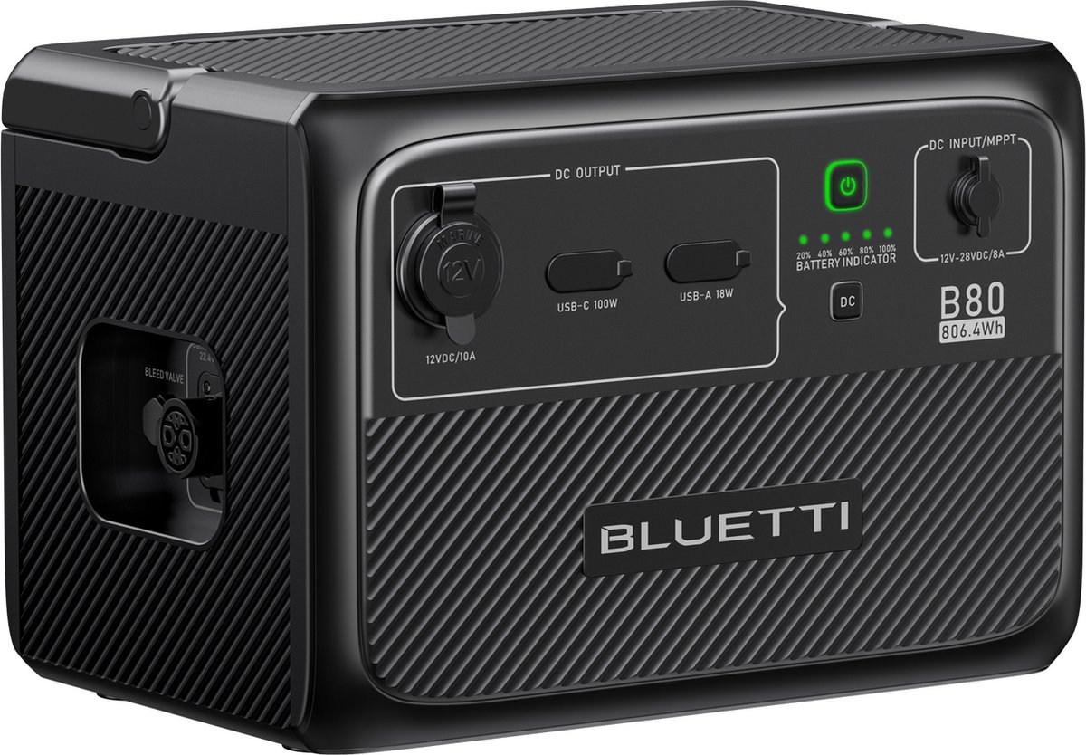 Bluetti Verlengaccu B80 Powerstation 806Wh LiFePO4 Accupack voor Krachtstation AC60 EB3A EB55 EB70 AC180 Gelijkstroombron Verlengaccu met 100W USB-C Extra Accu voor Kamperen Reizen Stroomuitval