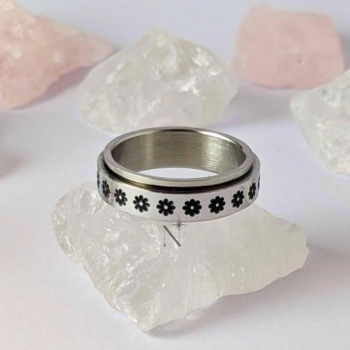 Luminora Flower Ring - Fidget Ring Bloemen - Anxiety Ring - Stress Ring - Anti Stress Ring - Spinner Ring - Spinning Ring - Draai Ring - Maat 52 | ⌀ 16.5 - Wellness Sieraden