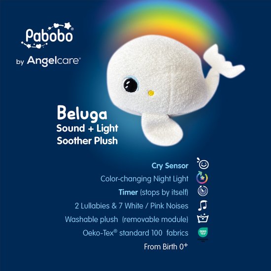 PABOBO LED Nachtlampje Kinderen - Met Muziek & Licht - Huildetectie - Whale van PABOBO — afbeelding 4