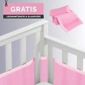 NeedyNeeds® - Baby bedomrander set - Bedbumper- set van 2 - Roze - Hoofdbeschermer- Gratis boek en ledikant zakje - 330cm x 30cm & 160cm x30 cm