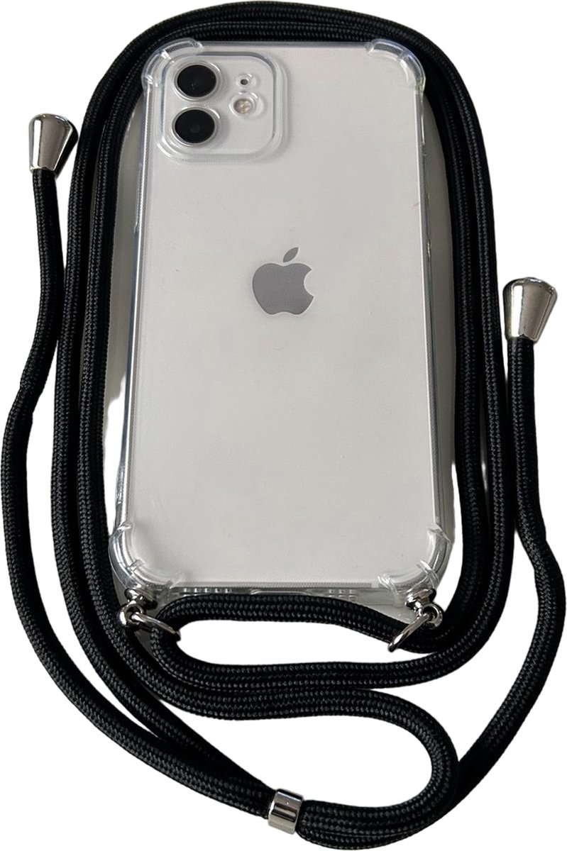 Anti Shock siliconen backcover met Koord - Geschikt voor iPhone 12 Pro - Transparant