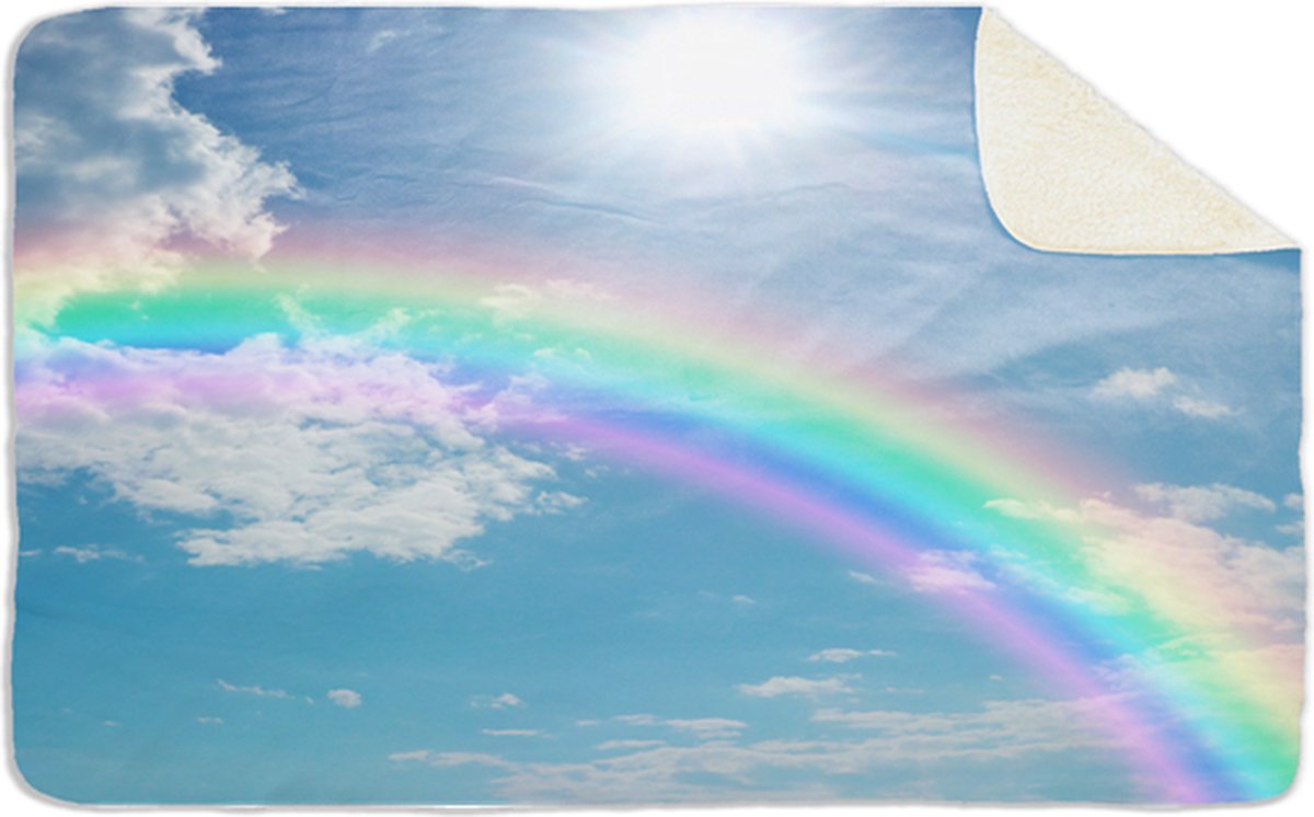 Fleecedeken Regenboog blauw, FD2023311,96x146cm, Polyester Sherpa, deken met print