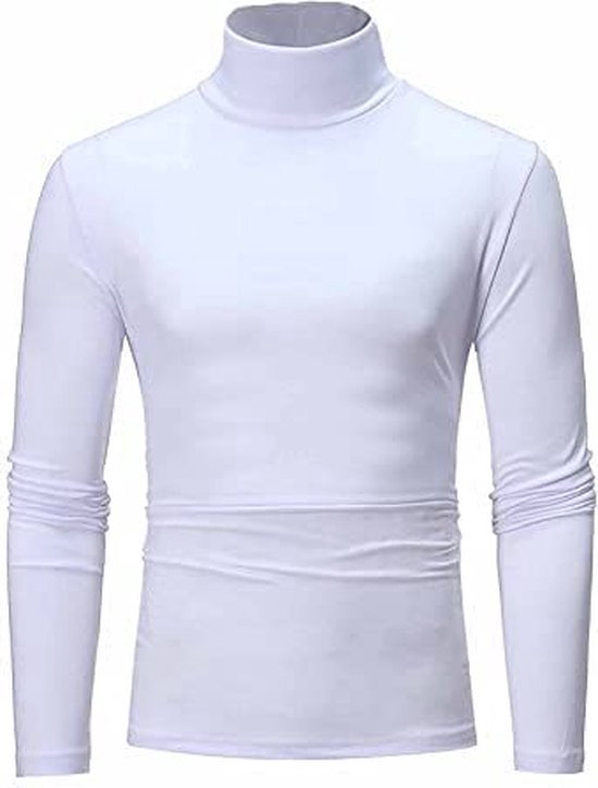 Heren T-shirts Coltrui Lange Mouw Slim Fit Tops Thermische Shirt Mannelijke T Shirts Effen Kleur Winter Elastische Bovenstuk Pullover-Wit-XXL