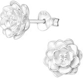 Joy|S - Zilveren lotus bloem oorbellen - massief - 9 mm - gedetailleerd - oorknoppen