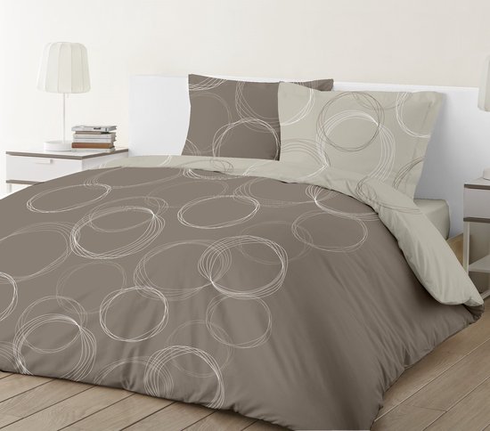 VISION Lenny - Tweezijdig omkeerbaar Dekbedovertrekset - 100% katoen: zacht en soepel - Eenpersoons - Dekbedovertrek 140 x 200 cm met 1 bijhorende sloop - Beige - Oekotex gecertificeerd van VISION — afbeelding 3