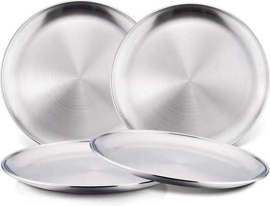 QingWing 6 ronde borden van roestvrij staal, 20 cm, goudkleurig