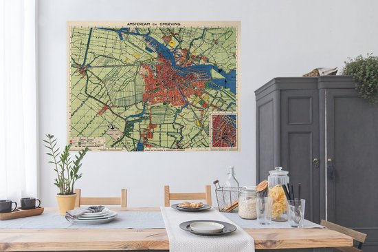Un plan historique de la ville d' Amsterdam et ses environs Poster - Plan d'étage 160x120 cm - Tirage photo sur Poster (décoration murale salon / chambre) / Affiche villes européennes XXL / Groot format!