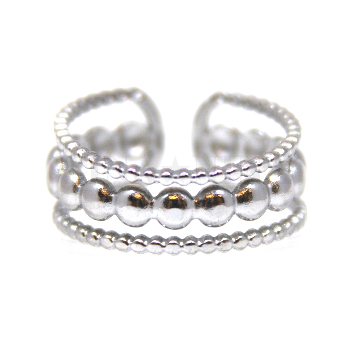 Ring van Zilverkleurig stainless steel, Bolletjes, rondjes, 3 banden, 17 mm, Verstelbaar