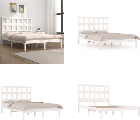 vidaXL Bedframe zonder matras massief grenenhout wit 140x200 cm, bed, bed ombouw, twijfelaar bed, bedbodem, slaapkamermeubel, 2 persoonsbed
